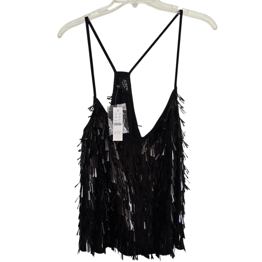 NWT J. Crew Black Sequin Fringe Tank Top
